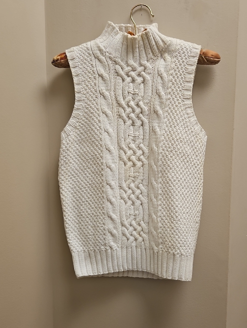 Lauren Ralph Lauren White Cable Knit Sleeveless Turtleneck